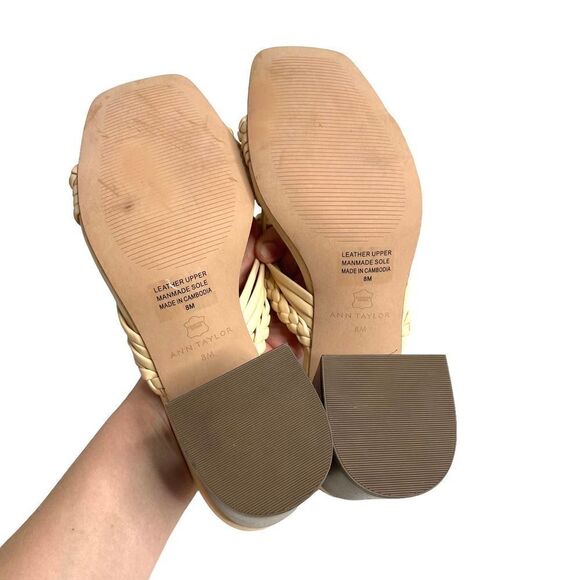 Ann Taylor Ximena leather braided chunky block heel slide heels Sz 8 - Picture 6 of 7